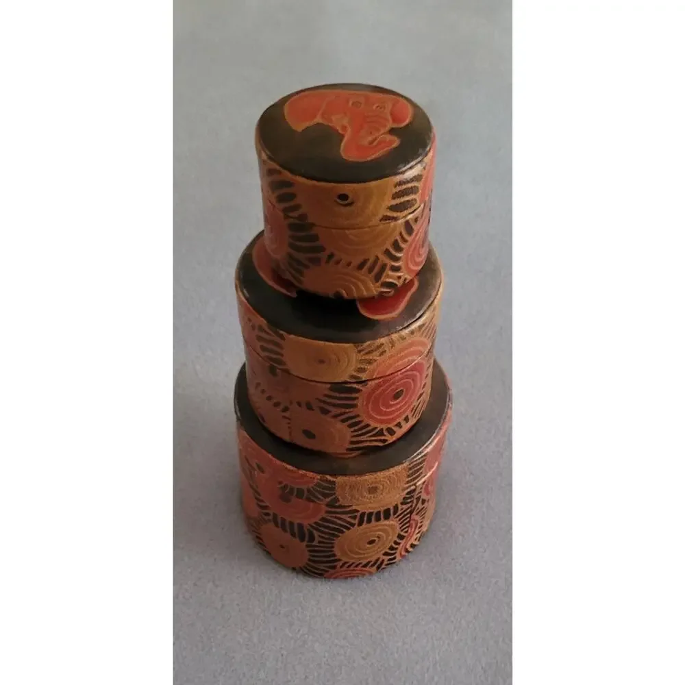 Hand Painted Genuine Leather Elephant Nesting Boxes Made in India – Set of 3